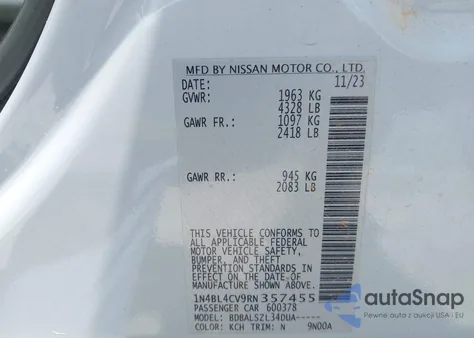 2024 Nissan Altima Sr Fwd из США, поврежденный, VIN 1N4BL4CV9RN357455